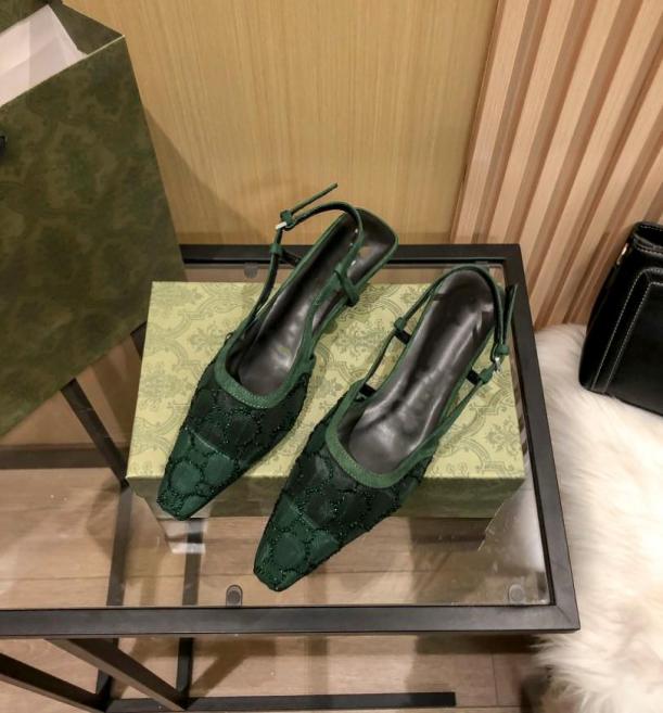 

Designer Womens Sexy Low Heel Sandals Gauze Rhinestone Calico Fashion Women Dress Shoes Luxury Designers Party Small Square Head K9527034, Grey