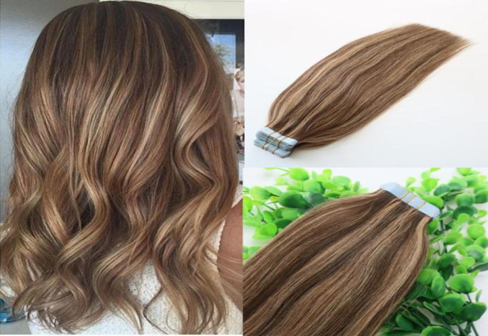 

4 27Seamless Tape In Human Hair Extensions Ombre PU Tape Hair 100g 40pcs set 14 to 24 inch Ombre Hair Piano Colored Hairstyle5071568