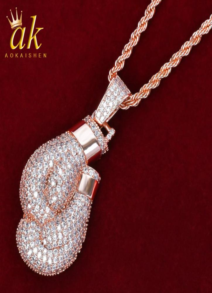 

Gloves Shape Necklace for Men Gold Color Material Copper Full Cubic Zircons Hip Hop Jewelry With Rope Chain1337728