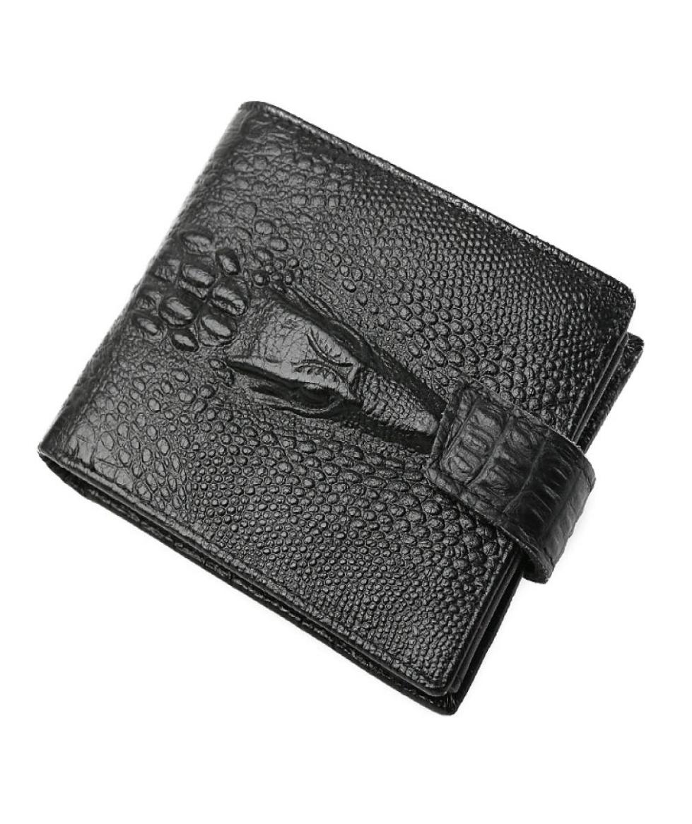 

Fashion Genuine Leather men039s wallet crocodile pattern business casual short wallets designer leather quality brown purses gi6104780, Black