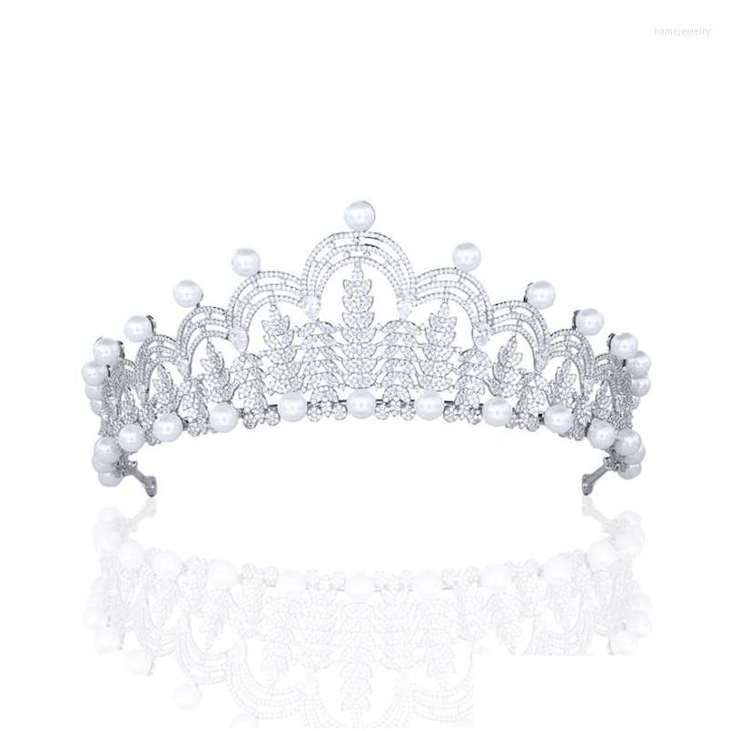 

Hair Clips Barrettes 5A Cubic Zirconia Princess Tiara Pearls Tiaras For Bride Prom Party Head Accessories Tr00168 Drop Delivery Je Dhdz3
