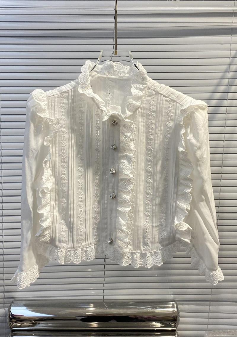 

Women' Blouses 2023 Women Fashion Long Sleeve Sexy Casual Lotus Leaf Lace Slim Shirt 0329