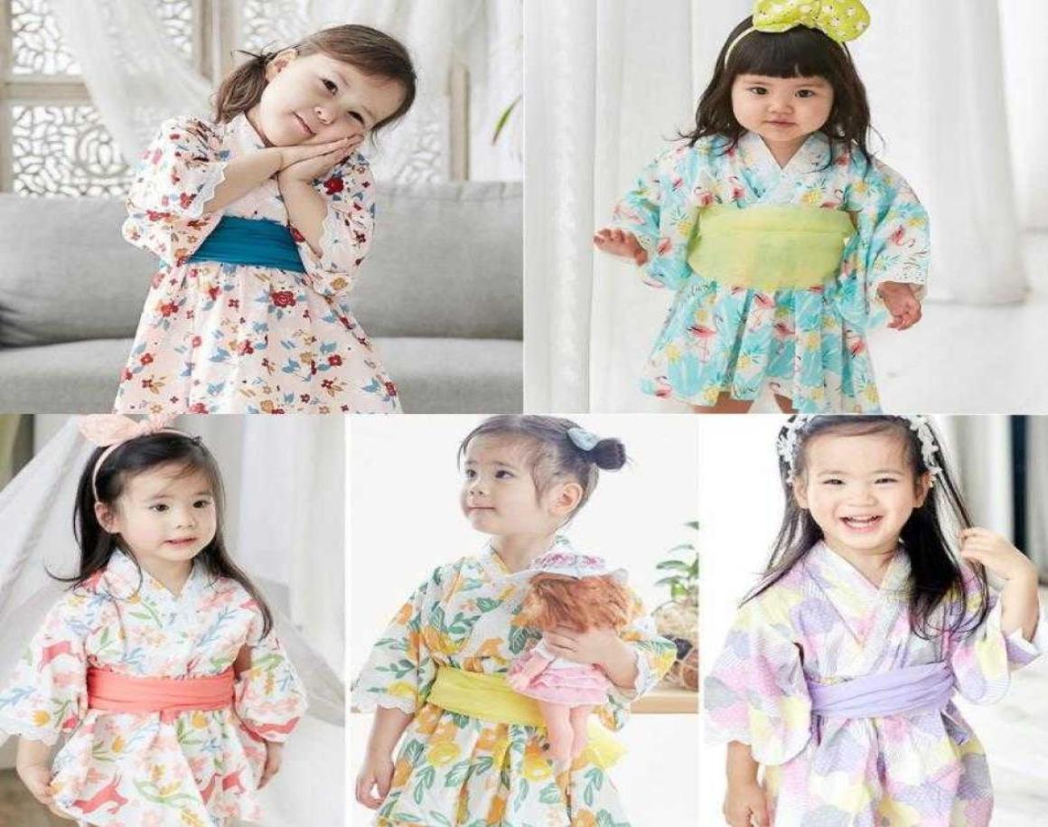 

2020 Baby Girl Rompers Japanese Style Kawaii Girls Floral Print Kimono Dress for Kids costume Infant Yukata Asian Clothes Y2746 Q09245724, Blue