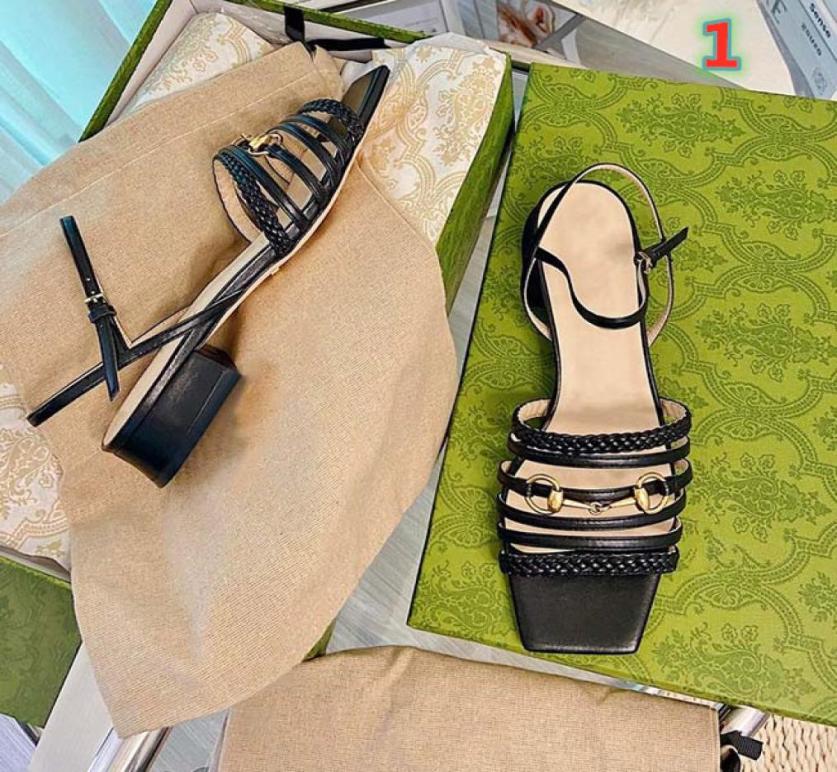 

Designer thick heel sandals leather fashion party women039s shoes 2021 luxury sexy flat slippers 3540 with box2248601, Black