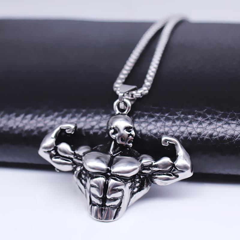 

Pendant Necklaces Exquisite 3D Metal Bodybuilding Muscle Hercules Charm Necklace FIT Gym Fitness Hiphop Stainless Steel Jewelry NecklacePend