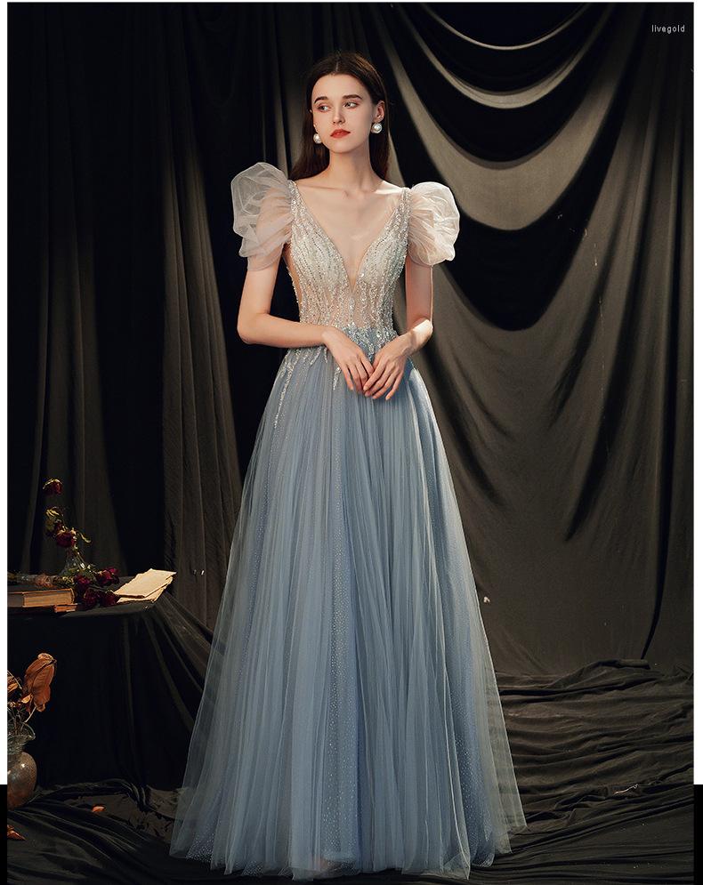 

Party Dresses Exquisite Prom With Deep V-Neck Short-Sleeve Satin Applique Lace Floor-Length Evening Custom Made Gowns, Black