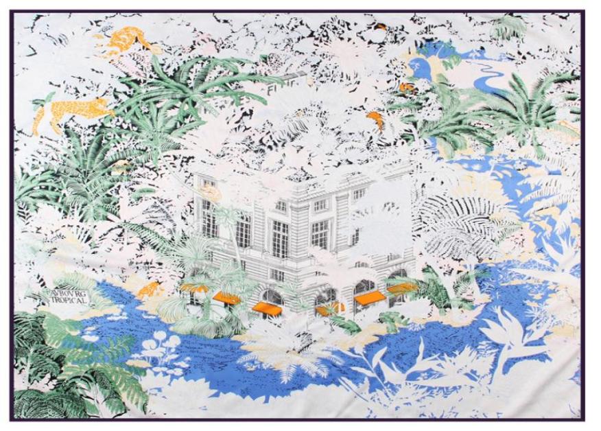 

Manual Hand Rolled Twill Silk Scarf Women Forest Building Animals Print Square Scarves Echarpes Foulards Femme Wraps Bandana Hijab1208719