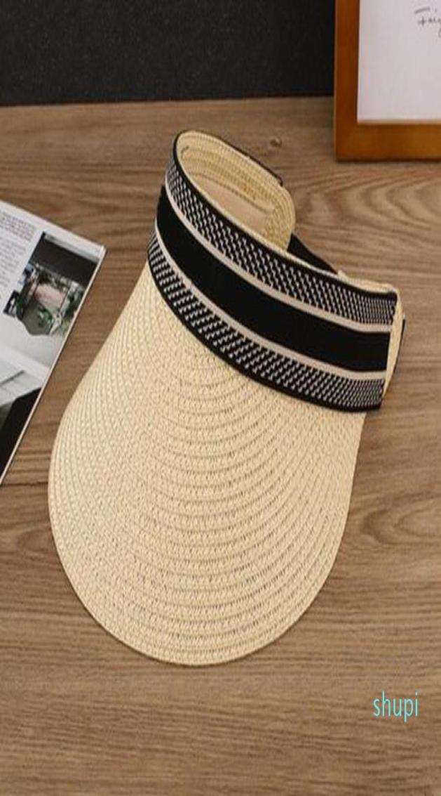 

Summer Empty Top Cap Designer Handmade Straw Weaving Raffia Sun Visors White Woman Hat Wide Brim Foldable Beach New Travel Adjusta8427227, Red