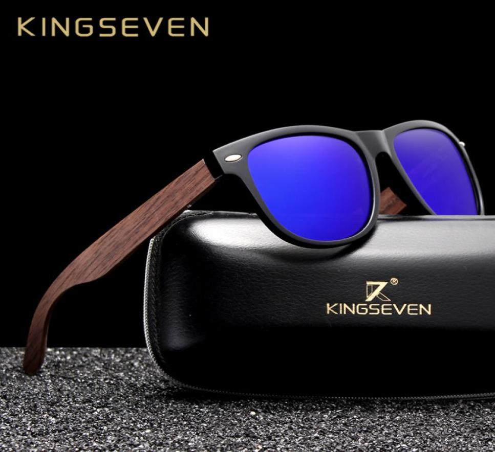 

KINGSEVEN Handmade Black Walnut Sunglasses Mens Wooden Eyewear Women Polarized Mirror Vintage Square Design Oculos de sol CX2007077943942