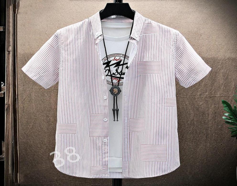

2021 Fashion Ironing Business Short Sleeve Shirt Men039s Lazy Style Casual Stripe Checked Top Size M3XL097330216, Beige