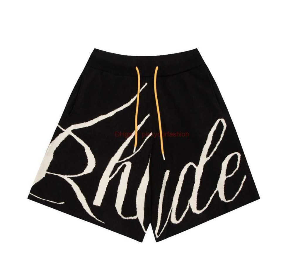 

Designer Short Fashion Casual Clothing Beach shorts High Version Rhude Knitted Jacquard Drawstring Shorts American High Street Casual Beach Capris for Couples Jog, Black