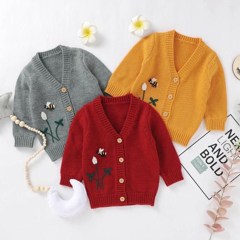 

Pullover Born Baby Long Sleeve Embroidery Coat Winter Fashion Knit Jacket For Girls Boys Sweater Cardigan 0-18M, Gray