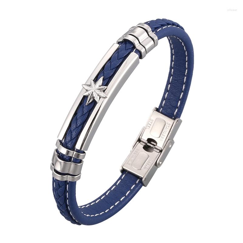 

Charm Bracelets Fashion Simple Men Hand Jewelry Braided Leather Bangles Stainless Steel Buckle Punk Rock Male Wrist Accessories SP1038