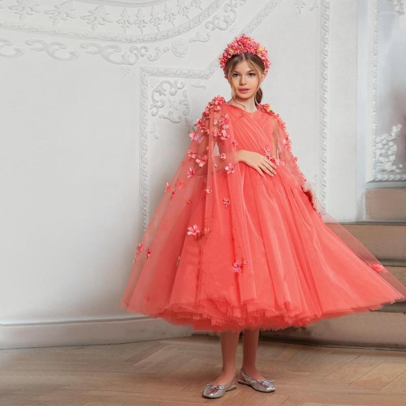 

Girl Dresses Child Wedding Party Flowers Tiered Tulle Puffy Flower Custom Made, Red