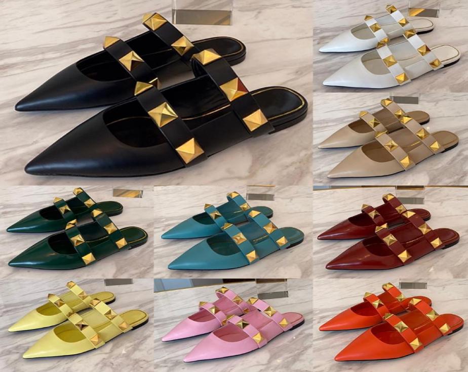 

Summer Top Luxury Designer Womens Flat Slippers Fashion Oversized Golden Rivets Sexy Ladies Leather Slides Flip Flops Sandals Wedd7381766, Chocolate