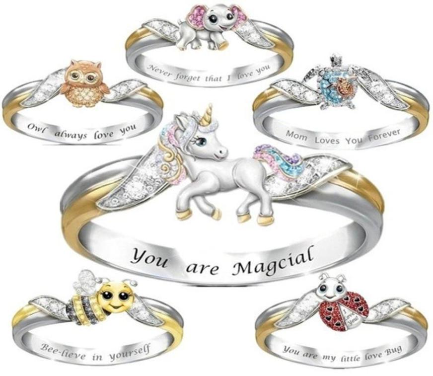 

Unicorn Animal Rings Jewelry Accessories Cute Lettering Always Love You Gold Silver Plated Women Band Ring Fashion8416744