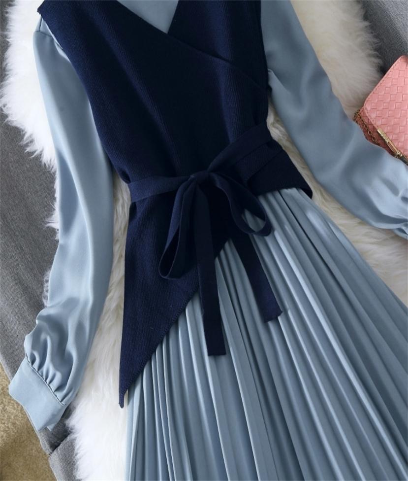 

Winter Dress for women Suit Elegant Long Sleeve Knit Bodycon MidCalf Long Sweater Pleated Dress Set Casual Female Full Dress 20115098952, Lavender