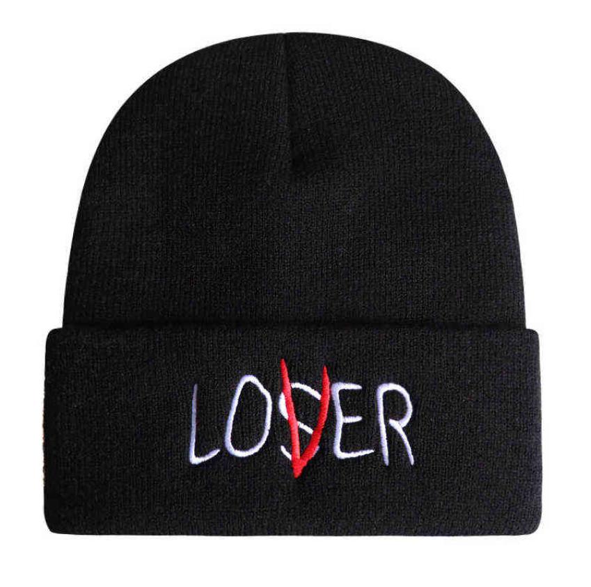 

LOSER Embroidery Beanie Winter Hat Stephen King039s It Cotton LOVER Skullies Hip Hop Knit Cap Outdoor Y211117576368, Black