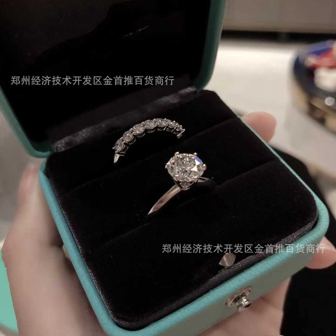 

Counter qualityTiffay 925 Sterling Silver High Carbon Diamond Ring Women's Six Claw Wedding with Half Row OverlappedN30D