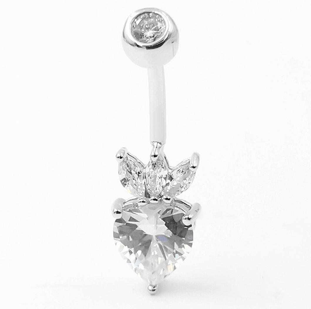 

1PCS CZ Button 14G Heart Dangle Piercing 925 sterling silver Sexy Navel Bar Cute Belly Ring8778775