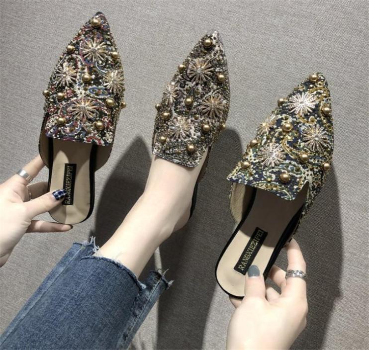

Summer Flats Mules Lady Sandals Slippers Serpentine Slip On Pointed Toe Women Mules Outdoor Slipper Shoes Woman Slides6997477, Grey