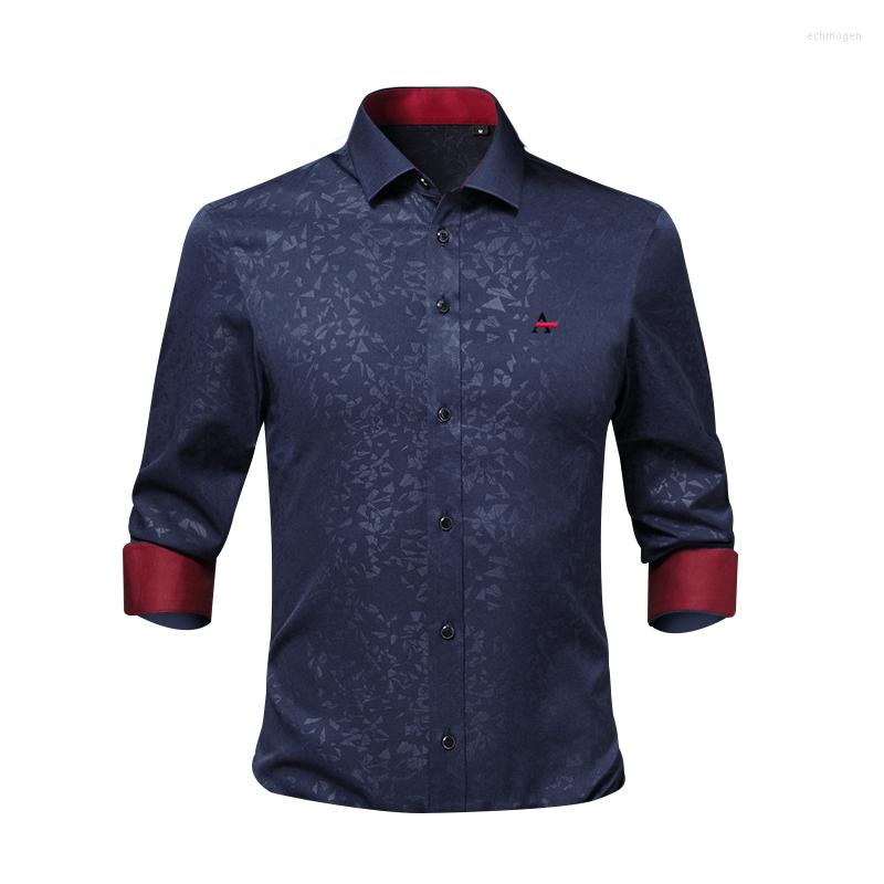 

Men's Casual Shirts Camisa Male Long Sleeved Solid Embroidery Slim Fit Social Business High Quality Men Shirt, A-1711-black