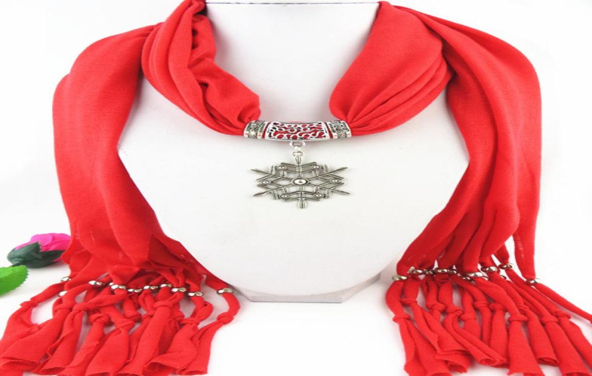 

New Design Women Necklace Scarf snow Pendant Elegant tassels jewelry Scarves red color7465544