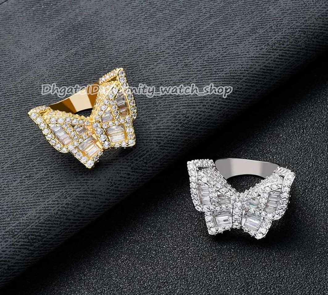 

European and American new microinlaid square CZ diamond butterfly ring street exaggerated mens and women ring hip hop Iced Out di5450690