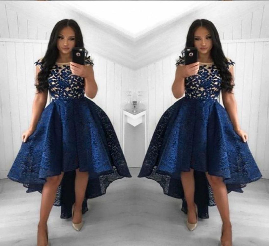 

2021 Vintage Navy Blue Lace Cocktail Dresses Neck High Low Short Party Prom Gowns Homecoming Dresses Arabic Vestidos Evening Dress5853758, Grape