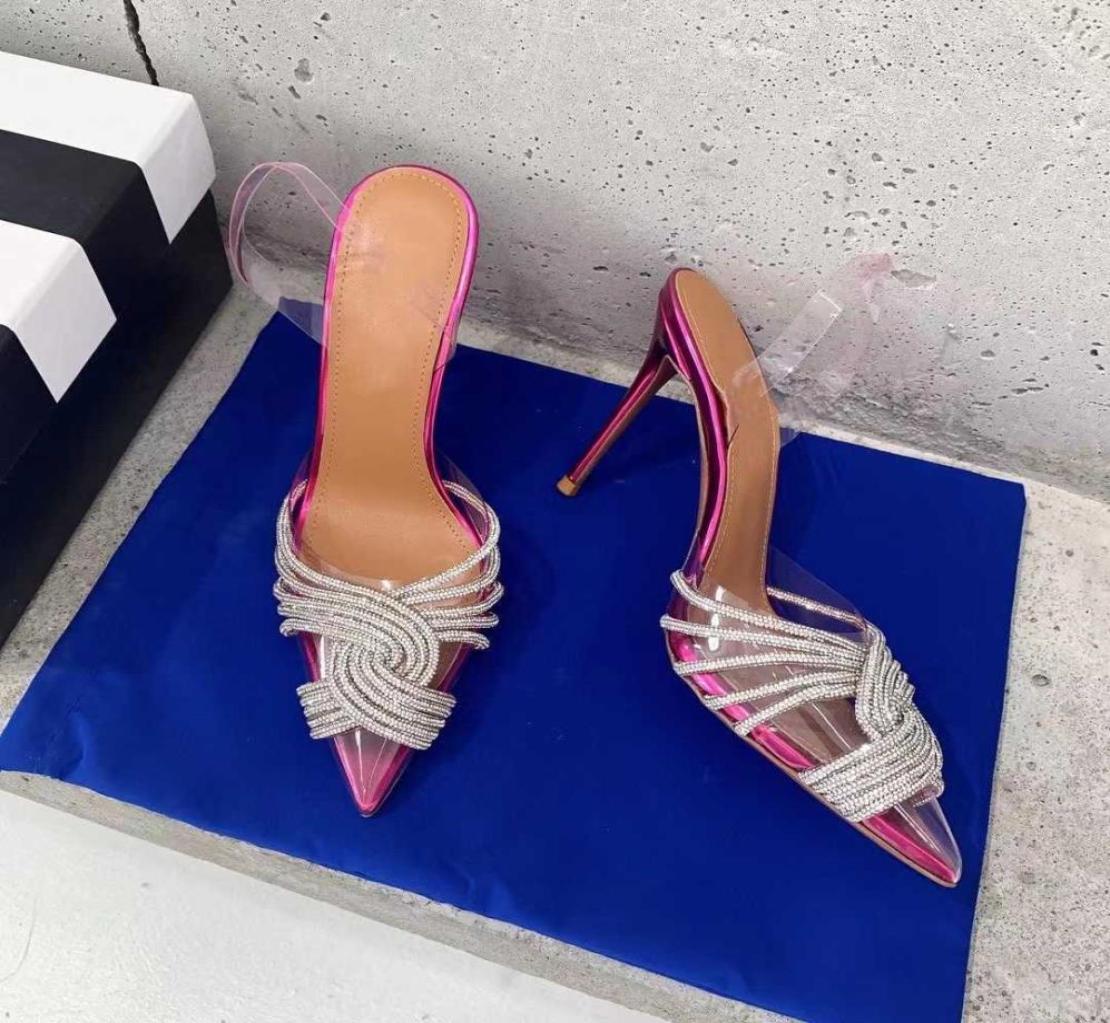 

Rhinestones Shoes Accessories Pointed Slippers Toe Women Sandals New Female Transparent Thin High Party slippers Ladies Sexy Pu 5877223, Purple