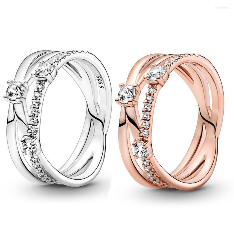 

Cluster Rings Authentic 925 Sterling Silver Sparkling Triple Band Fashion Ring For Women Gift DIY Jewelry