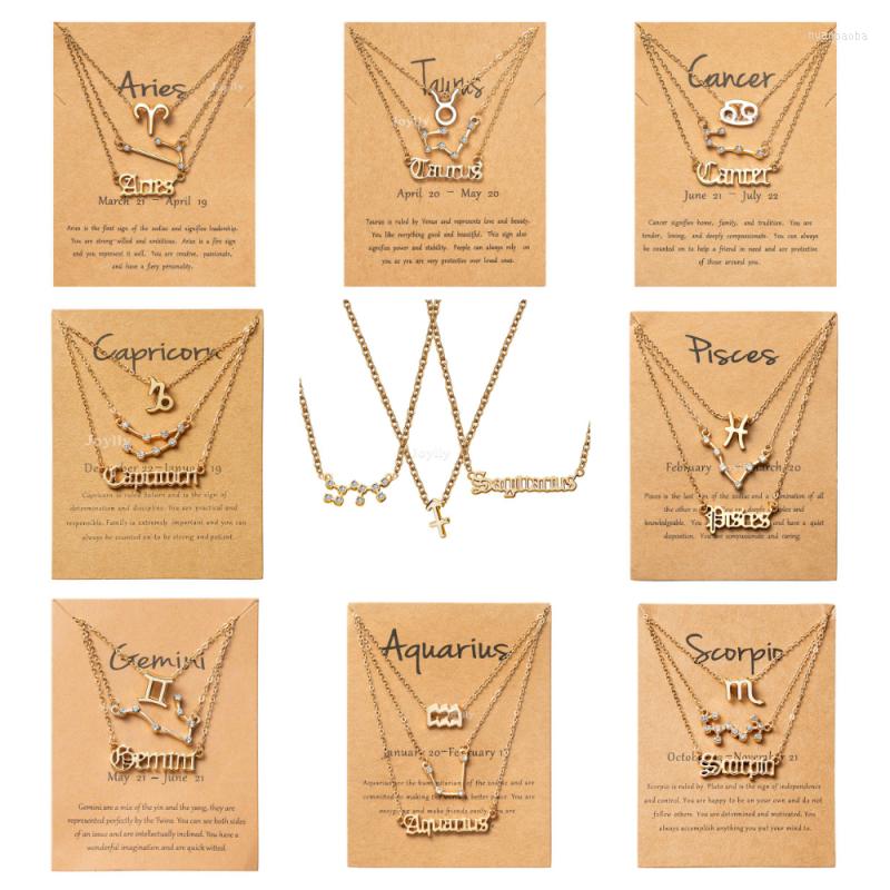 

Chains 3Pcs 12 Constellation Necklaces Birthday Gift For Girls Gold Color Chokers Zodiac Pendant Jewelry Accessories With Cardboard