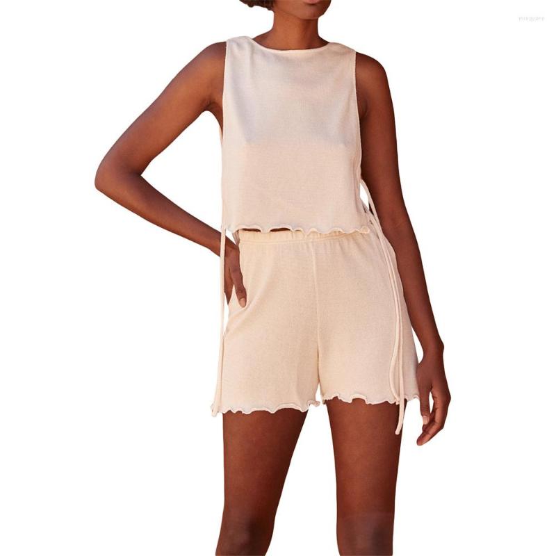 

Women' Tracksuits Women' Knit Two Piece Outfits 2023 Fashion Summer Sleeveless Side Tie-up Tank Tops And Shorts Loungewear Matching, Green