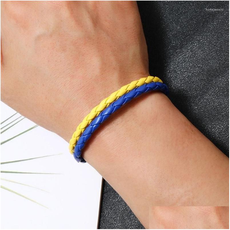 

Chain Link Bracelets Blue Yellow Bracelet Ukrainian Flag Color Jewelry Ukraine Braided Leather For Men Women Kids Drop Delivery Dhmh7