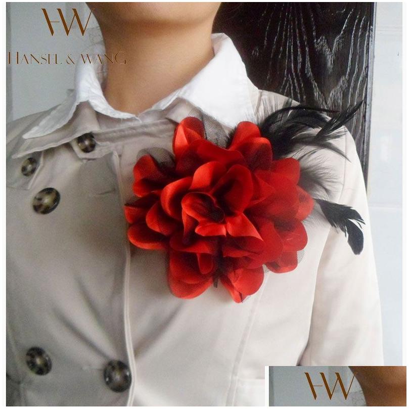

Pins Brooches Wholesale Flower Feather Brooch Hair Accessories Wedding Cor Large For Women And Men Broches Jewelry Fashion Rooch 2X Dhhiz