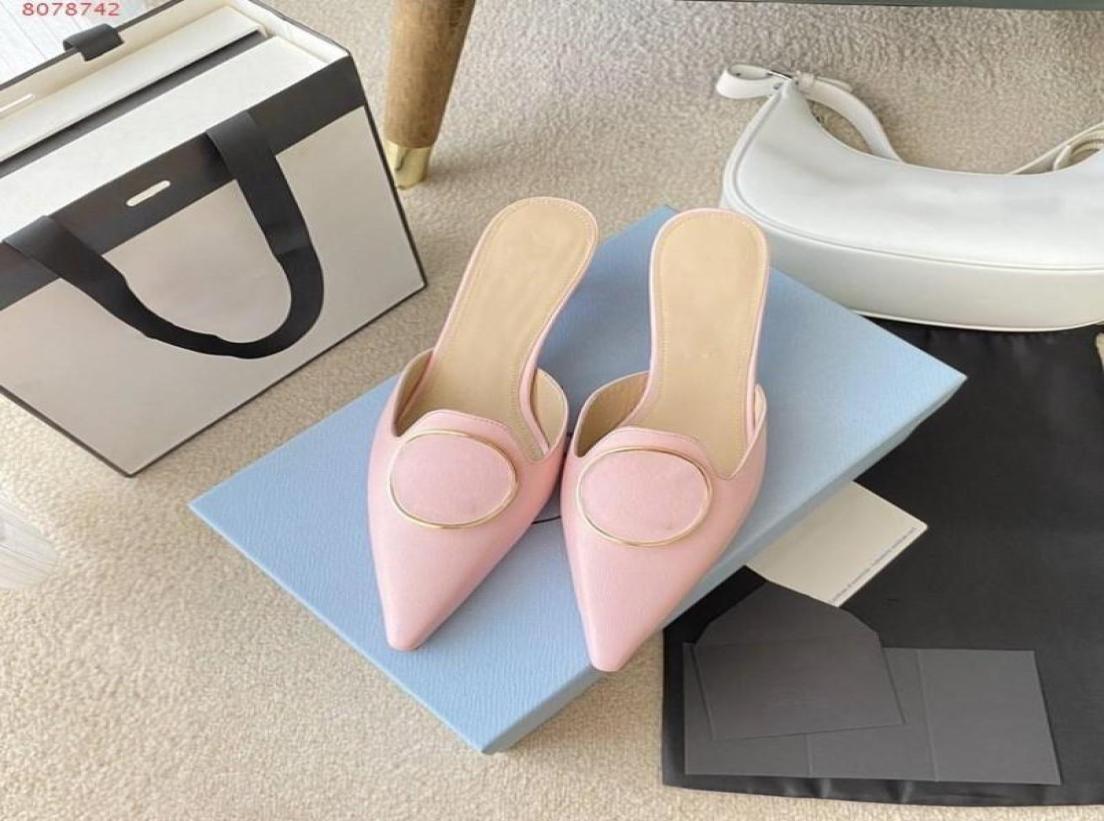 

Luxury Fashion Pointed Lady Sandals Leather Leather Classic White Pink High Heels European and American Style Hardware Decoration 8022381