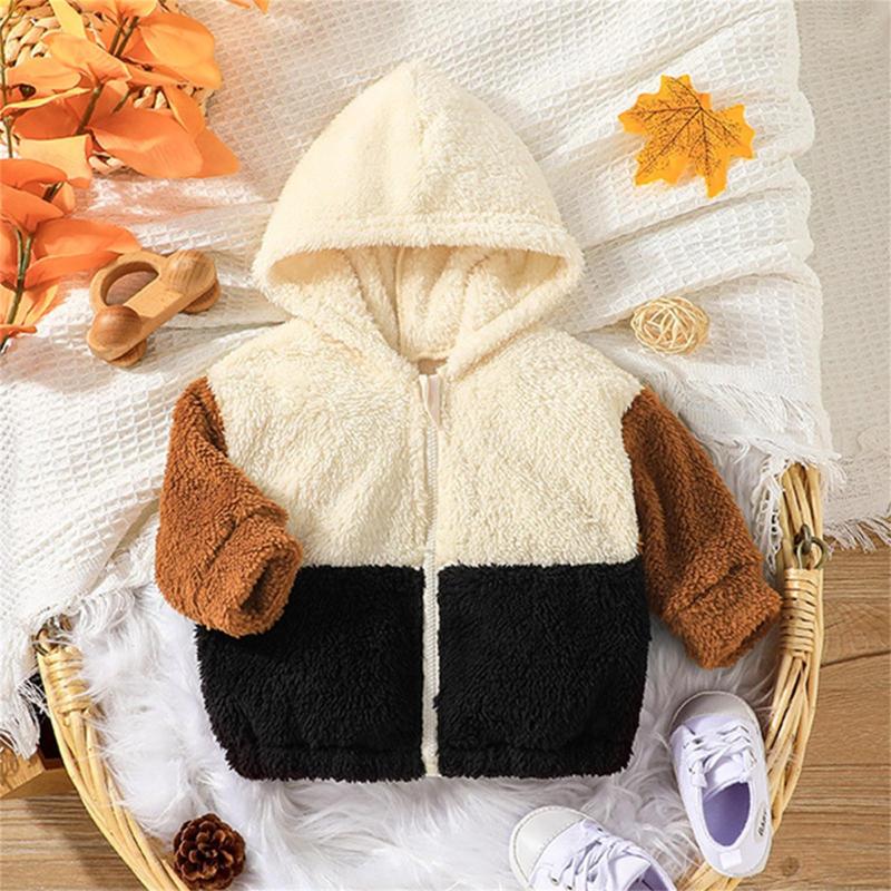 

Jackets Kids Child Winter Coat Toddler Born Baby Boys Girls Clothes Fleece Patchwork Long Sleeve Hooded Jacket Thick Outer Outwear, Beige