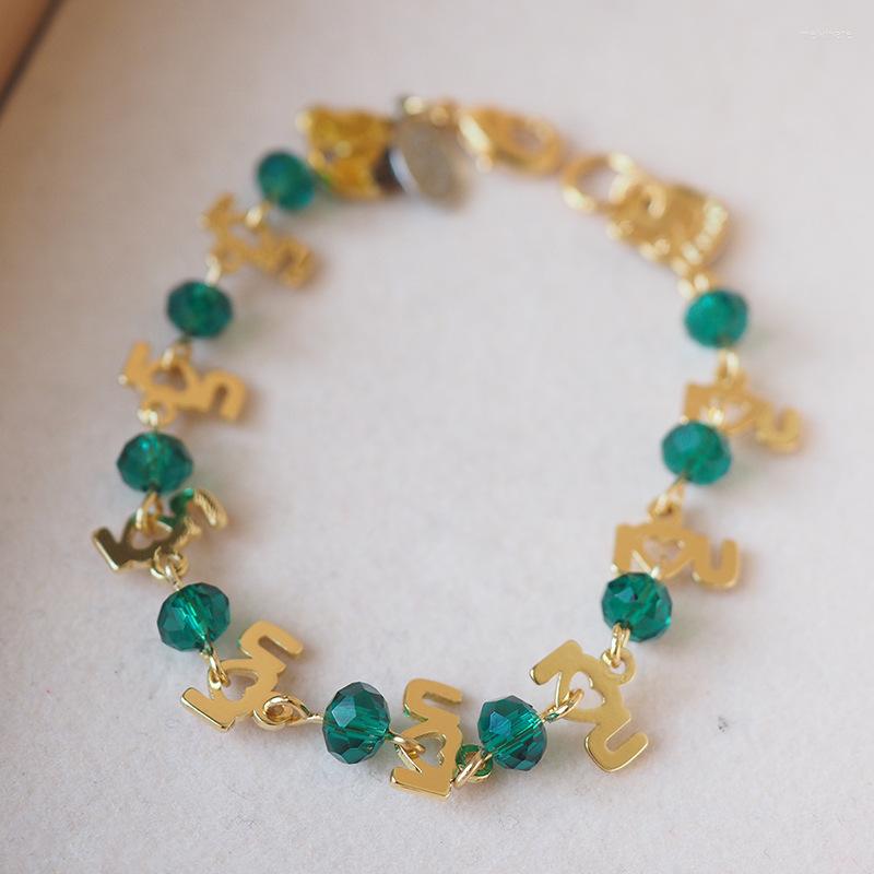 

Link Bracelets KF Beaded Bracelet Medieval Retro Personality Emerald Crystal