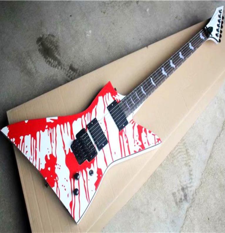 

White Unusual Shaped Electric Guitar with Blood PatternFloyd RoseRosewood FingerboardCan be Customized As Request5576163