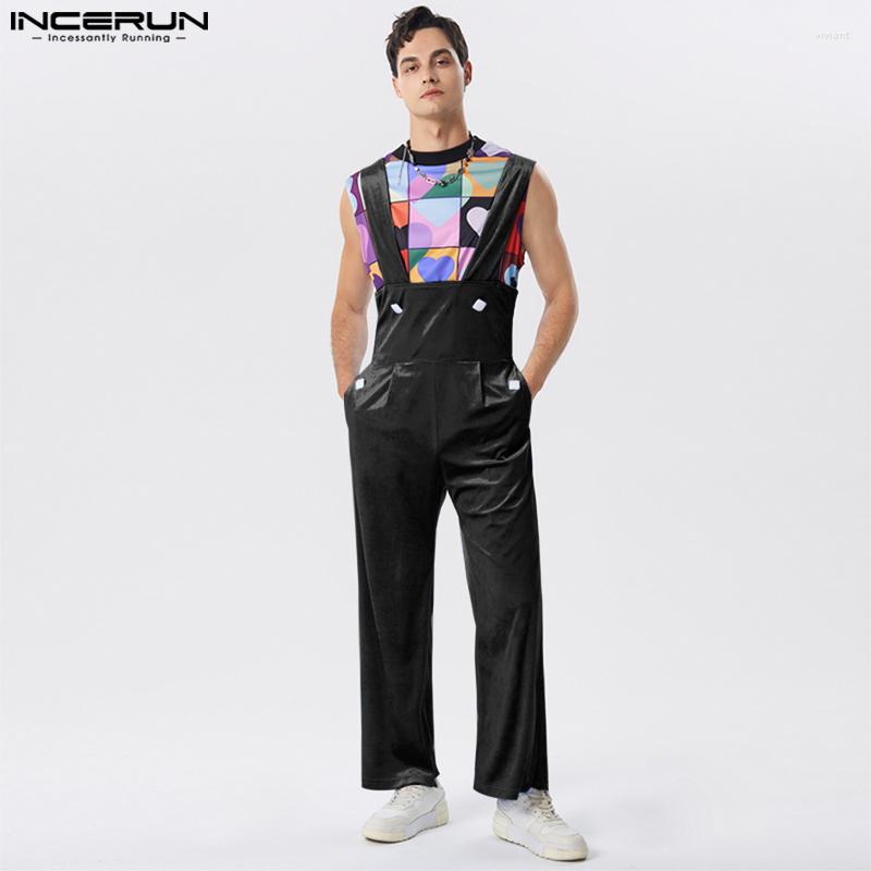 

Men' Pants Handsome Mens Fashion Rompers INCERUN Straight Strap Casual Streetwear Solid All-match Sleeveless Jumpsuits -5XL 2023, Black