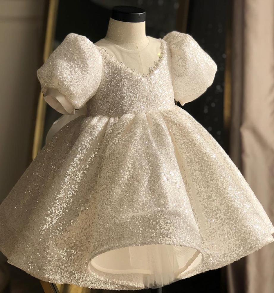 

Sequin Infant Baby Girls Christening Gowns Party Newborn Infant Babies Baptism Clothes Princess tutu Birthday White Bow Dress4820169