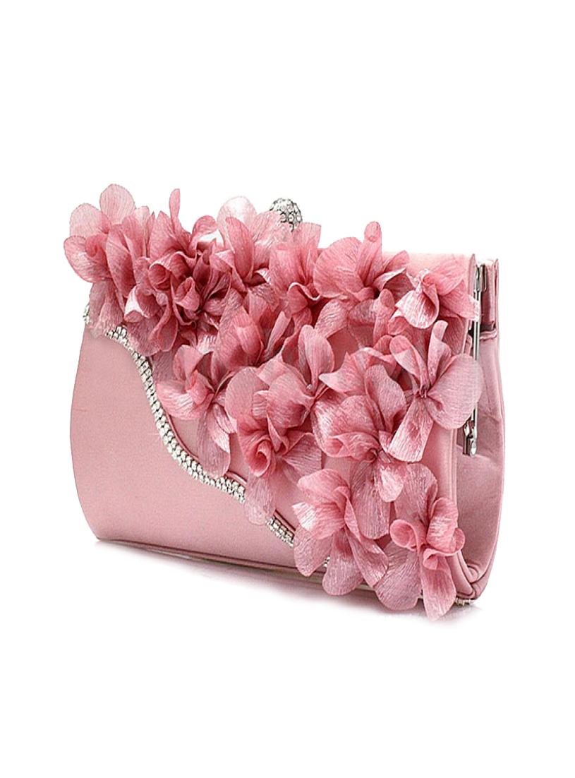 

VSEN Lady Satin Clutch Bag Flower Evening Party Wedding Purse Chain Shoulder Handbag 5 Colors8931027, Ivory