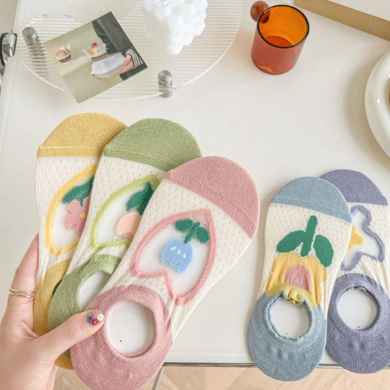 

Women Socks Sweet Ultra-thin Summer Heart Korean Embroidery Crystal Silk Tulip Hosiery Flower Boat Women's, Blue