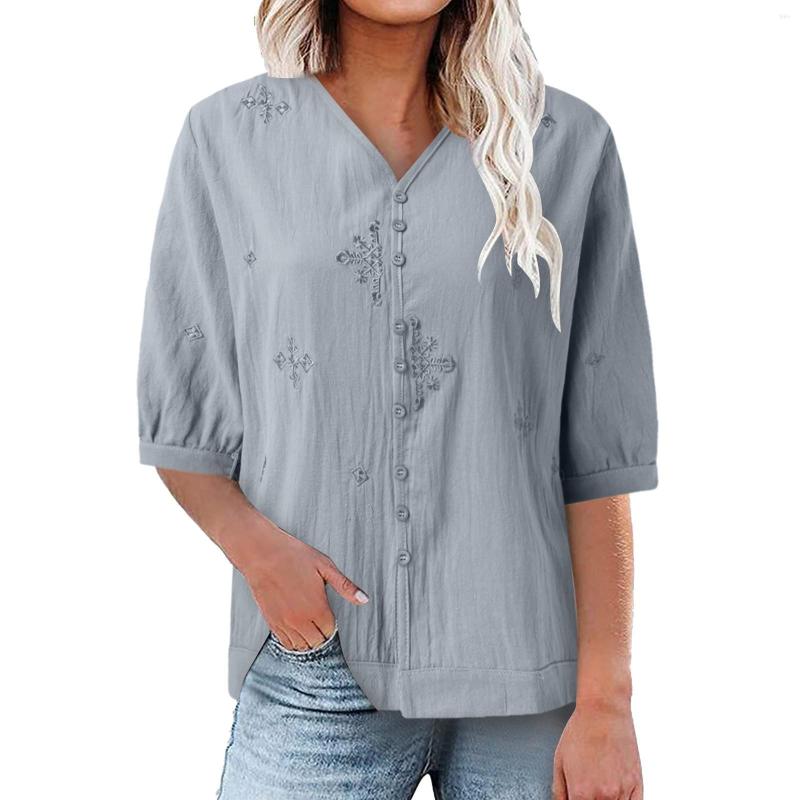 

Women's Blouses Women Fashion Print Casual Button Shirt Turndown Collar Long Sleeve Silk Shirts Elbow Length Top Down, Blue