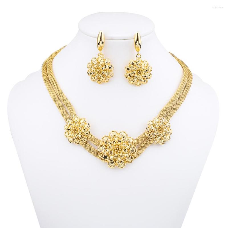 

Necklace Earrings Set Women's Earring Ethiopian African Jewelry Gold Color Flower Shape Fashion Wedding Anniversary Party, Picture shown