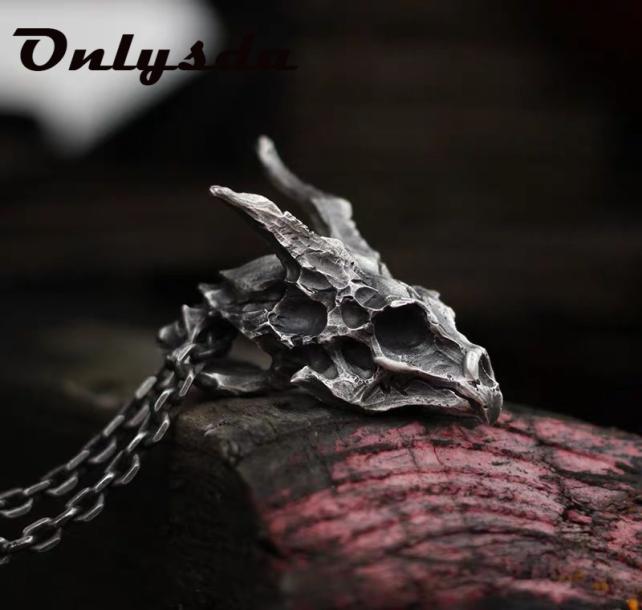 

Charms Pendent Dragon Skull Pendant Necklace Mens Fashion Biker Rock Punk Jewelry Antique Retro Chain Gift OSDZ107 2208133951653