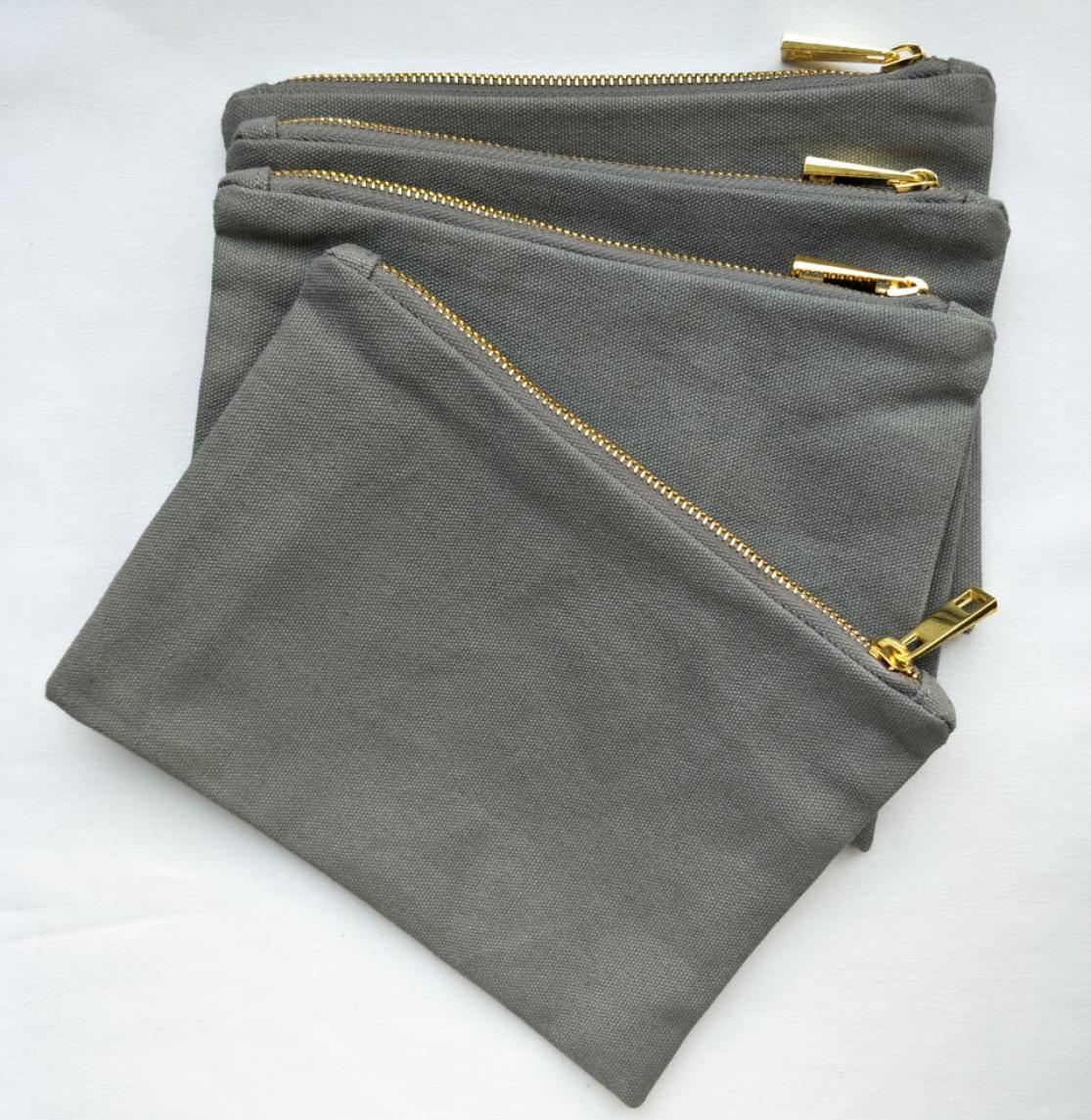 

cool gray 12oz thick and durable cotton canvas makeup bag with gold zip gold lining 69in cool gray canvas cosmetic bag ship a3479211, Dark grey