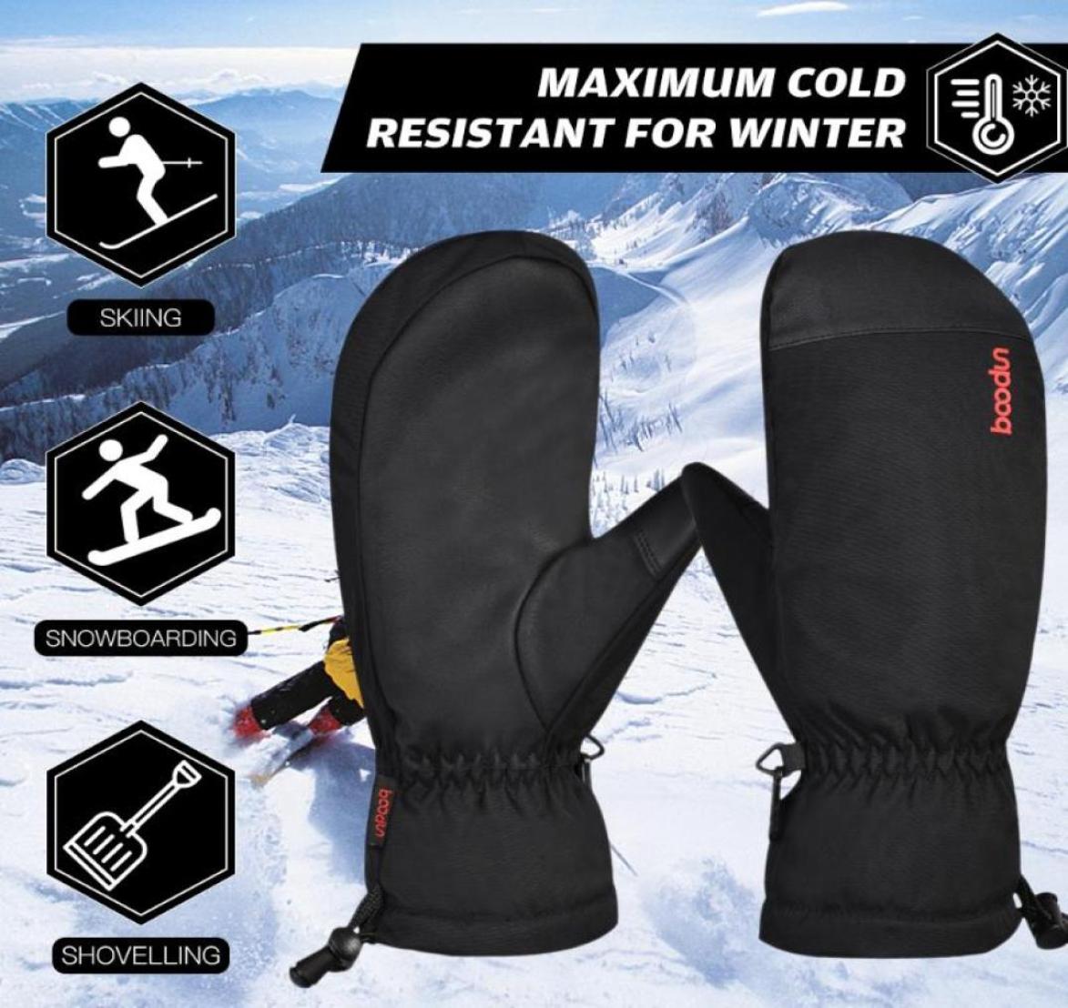 

Winter Ski Snow Mittens Women Men Water Resistant Touchscreen Warm Gloves with Drawstring for Snowboarding Skiing Outdoor Sports3060641, Grey