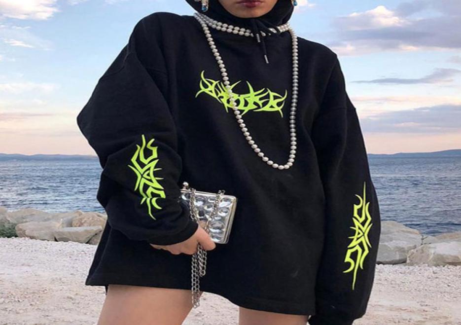 

Black Oversized Hoodies Women Neon Print Hooded Women039s Hoody Loose Pullover 2020 Spring Gothic Streetwear Hoodie Female Tops9179495, Lavender