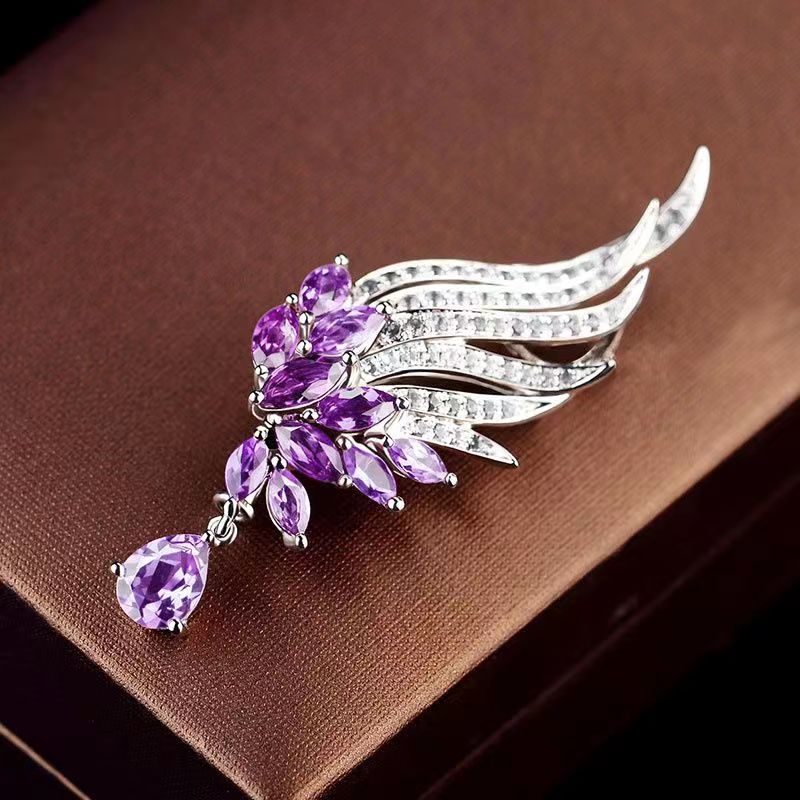 

Brooch S925 Silver Natural amethyst Luxury Style Pin Brooch Gift for Girls